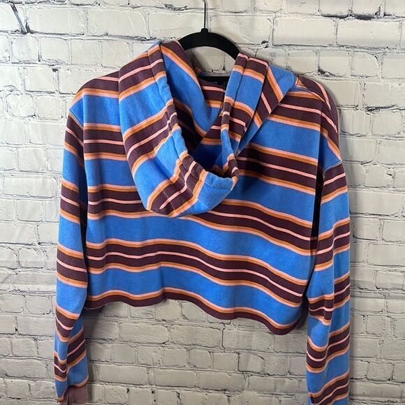 👚 Urban Outfitters Cropped Hooded Sweatshirt Out From Under Striped - Sz Small - Picture 5 of 5